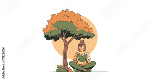 Woman Enjoying Literary Pursuit Beneath a Tranquil Arboretum Backdrop in Serene Environment