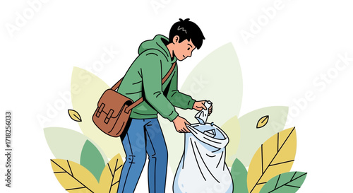 Volunteer Cleaning the Environment: Person Disposing Waste in a Recycle Bag