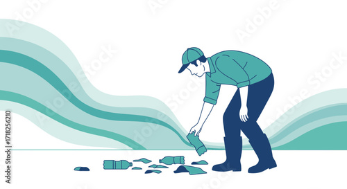 Volunteer Cleans Up Plastic Waste, Promoting Environmental Protection And Sustainability