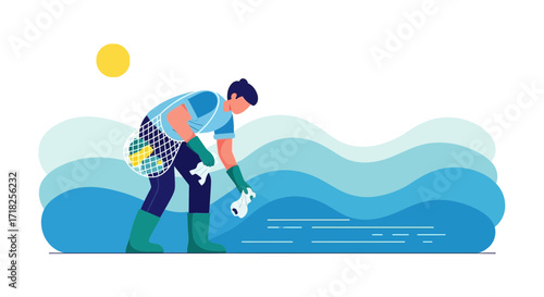 Volunteer Cleans Up River, Removing Pollution, Protecting Environment And Natural Beauty For