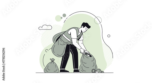 Volunteer Collector Gathered Trash Bags, Cleanliness Advocate Working For Environmental Wellbeing