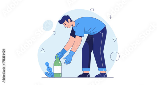 Volunteer Helping Recycle a Bottle in a Clean And Green Environment Illustration