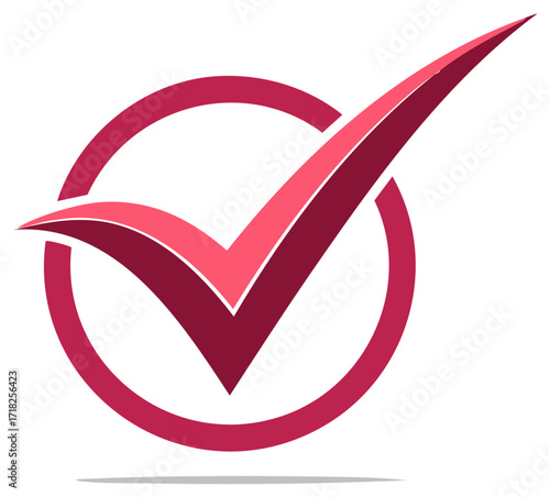 Stylized red check mark symbol in a circle vector illustration for approval, success, and validation