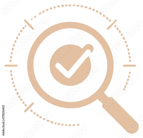 Magnifying glass and checkmark symbol icon indicating search success or approved verification.