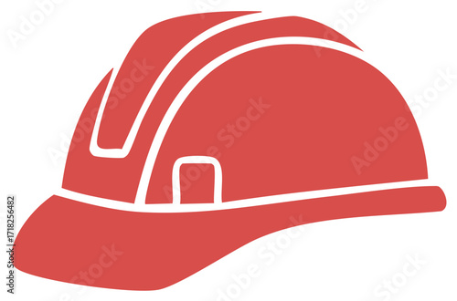 Red construction helmet graphic illustration depicting protective headwear for builders or workers in building industry or site safety
