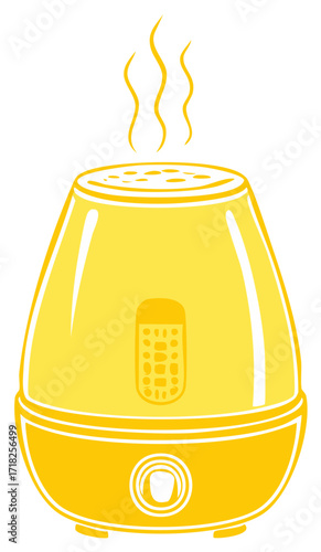 Yellow aromatherapy essential oil diffuser emitting steam for home comfort and relaxation