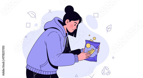 Woman Holding Bag Of Chips In A Cozy Outfit Showing Joyful Appreciation