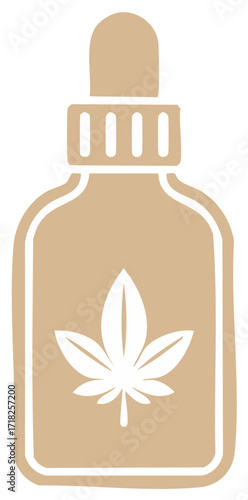 Dropper bottle design with cannabis leaf outline, alternative medicine and herbal essence concept.
