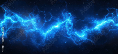 Wallpaper Mural Electric blue lightning bolts in cosmic space background with stars and energy patterns, high quality image Torontodigital.ca