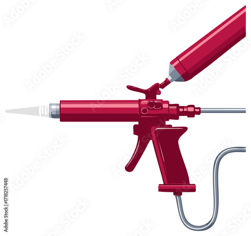 Sealant Gun Application Red Color, Caulk Material, Tool for Construction and Home Improvement Jobs