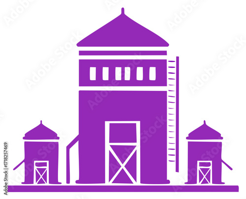 Purple Grain Silos Vector Illustration Farm Buildings Icon Agriculture Storage Facilities