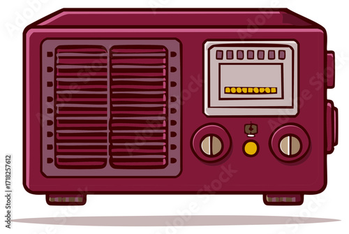 Nostalgic Cartoon Retro Radio Receiver Illustration with Speaker Grille and Tuning Dials