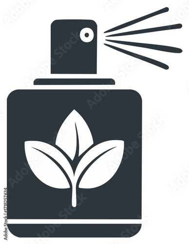 Dark Gray Spray Bottle Icon With White Leaves Emitting Mist