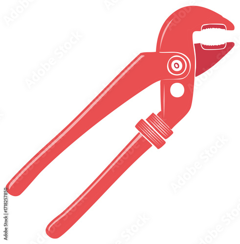 Red pipe wrench tool for plumbing and construction work