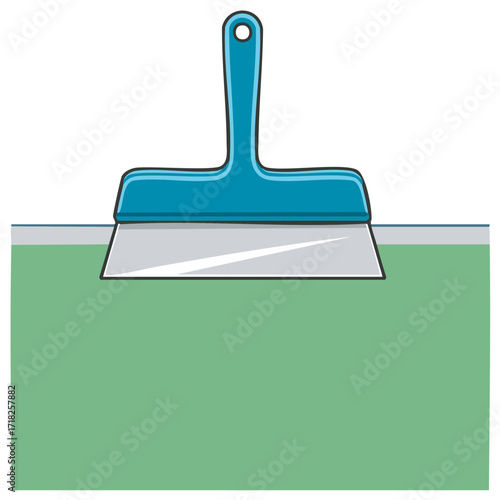 Rendered illustration of a spatula with teal handle scraping green surface