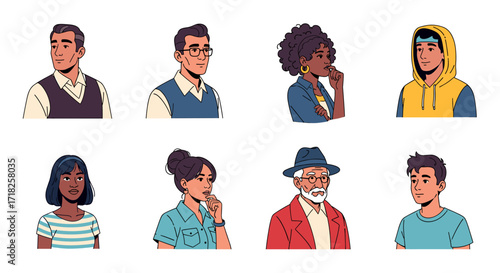 Collection of diverse cartoon portraits showcasing various ages and ethnicities
