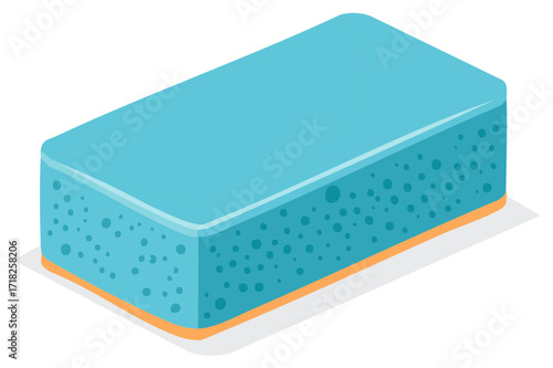 Porous Blue Cleaning Sponge Isometric Illustration for Kitchen Bathroom Household Chores