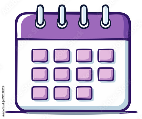 Purple Calendar Icon Illustration Showing Scheduled Events and Reminders