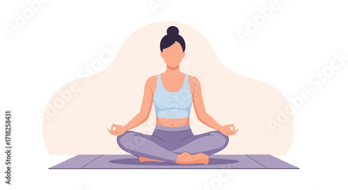 Woman Meditating In Lotus Position, Practicing Yoga And Achieving Mindfulness