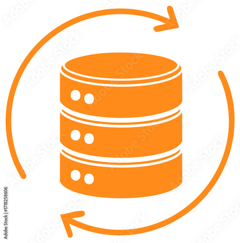 Orange database icon with refreshing arrows representing data storage backup and restore concept