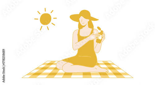 Woman Applying Sunscreen, Enjoying The Sunshine Outdoors During a Sunny Summer Day