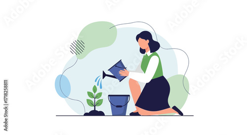 Woman Nurturing New Growth: Cultivating Plants and Blooming Success with Diligence and Care