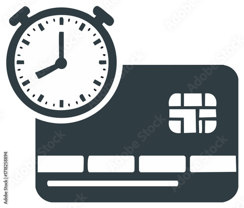 Credit Card with Timer Clock Represents Payment Deadline for Purchases