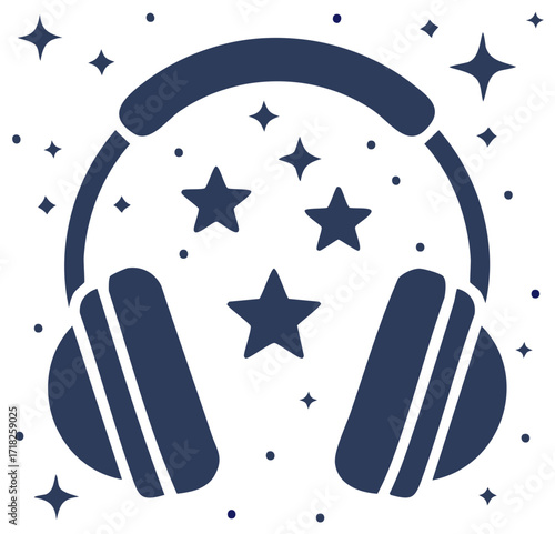 Sparkling Headphones Icon with Stars for Music and Audio Entertainment
