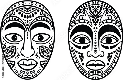 Traditional decorative tribal face mask art, cultural ethnic design illustration

