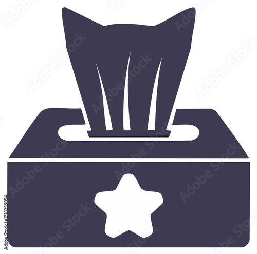 Vector icon of a dispenser with cute cat ear shaped wet wipes and a star