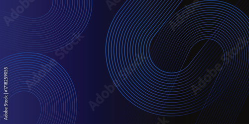 Abstract blue background. Geometric round lines pattern. Modern shiny blue gradient lines. Futuristic technology graphic