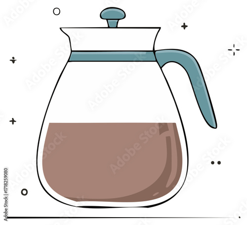 Stylized coffee carafe with handle filled with dark liquid, minimal graphic design