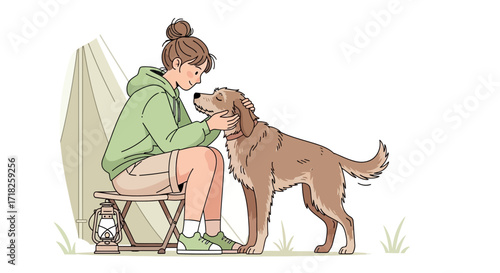Woman bonding with her dog outdoors, enjoying the serene ambiance of nature
