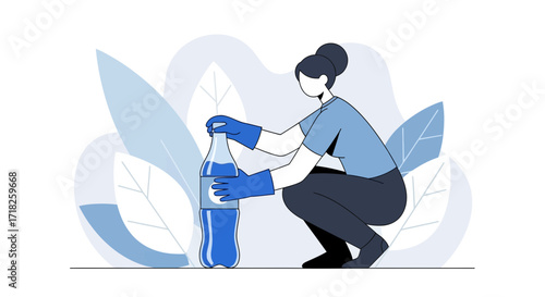 Woman Opening Beverage Bottle, Simple Illustration Of A Refreshing Drink