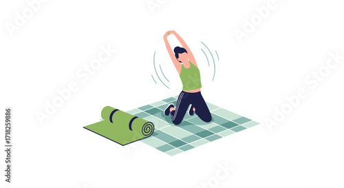 Woman Performing Back Stretch On Mat Preparing For Daily Fitness Routine Activity