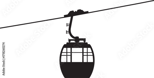 Silhouette of a cable car hanging from a cable on a white background Keywords: cable car, gondola, ski