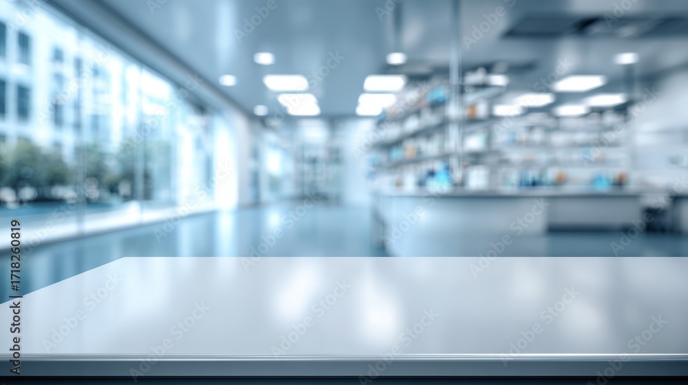 Fototapeta premium White table surface with blurred modern medical clinic background