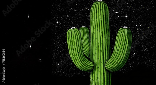 Green cactus on black background