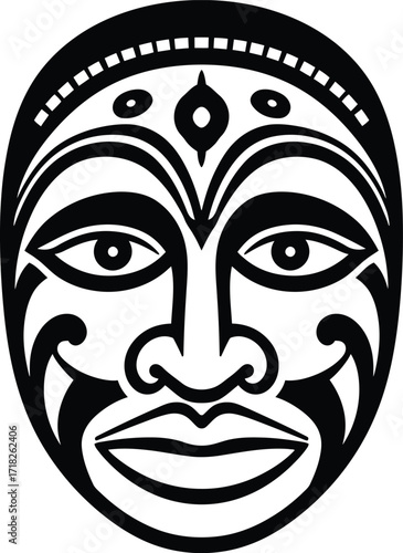 Traditional cultural mask face, ethnic heritage tribal mask illustration

