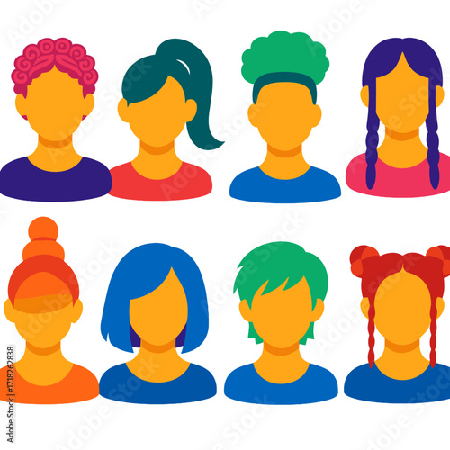 Bold Hair Icons. Flat vector icons of women hairstyles: finger coil crown, high pony with swoop, puffy afro top with fade.