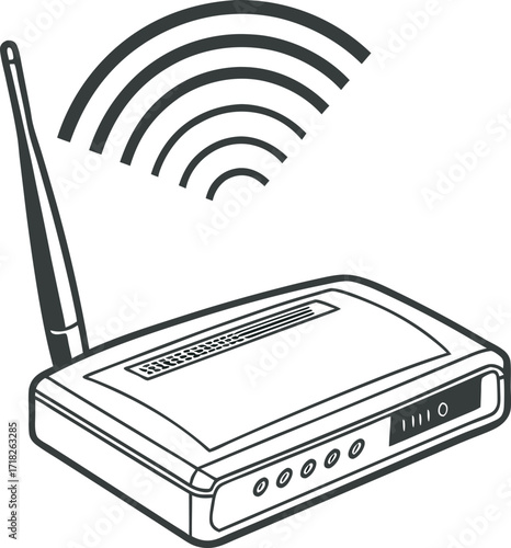 Wireless router icon signal waves technology internet connectivity network device