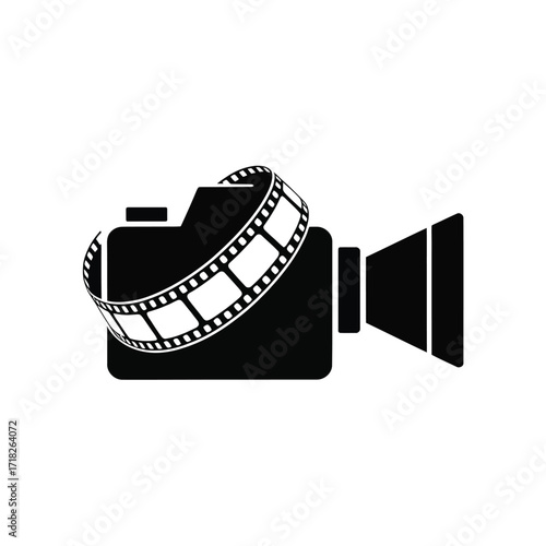 Minimalist Film Reel and Play Button for Digital Content Creation
