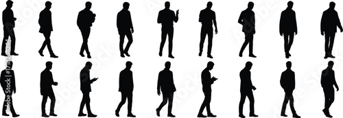 Business silhouettes, corporate men, professional poses, walking executives, office workers, teamwork concept, modern business attire, leadership, career, success, strategy