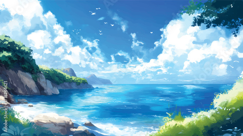 Serene coastal landscape with bright blue ocean