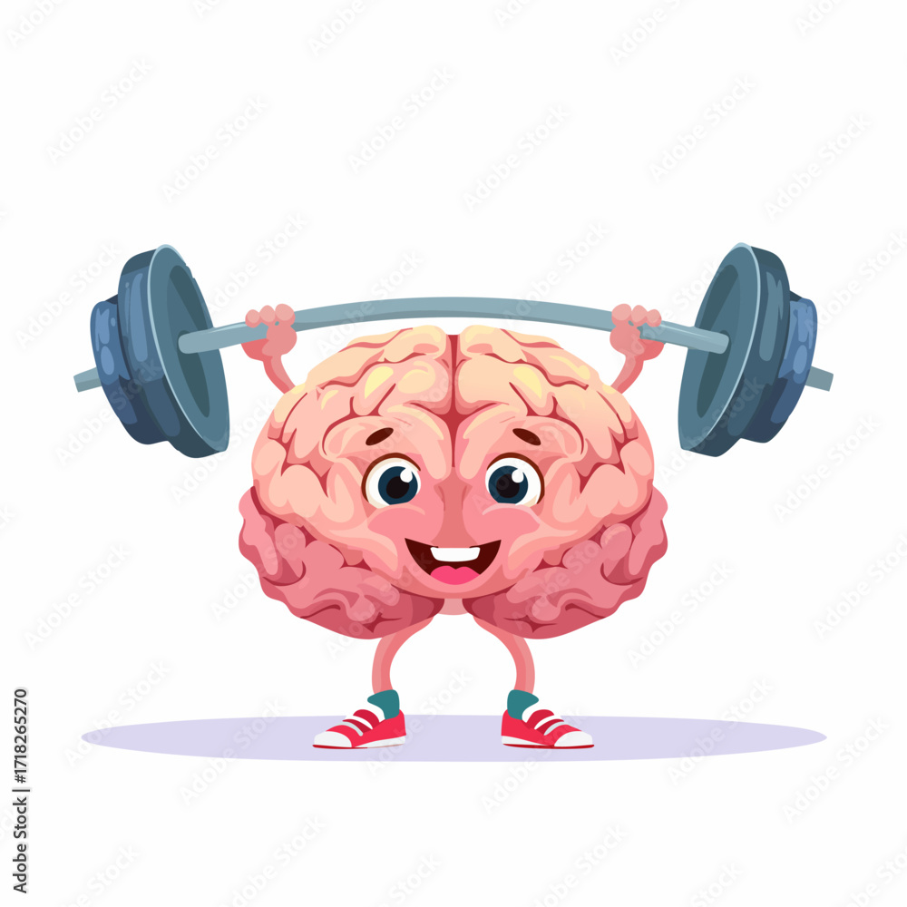 Naklejka premium Mózg podnoszący ciężary. Koncepcja treningu umysłu, nauki i zdrowia psychicznego.