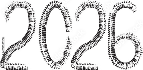 Tire Tracks . New year 2026. Car tread silhouette. Vector