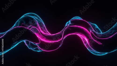 Abstract glowing neon waveform in pink and blue, a dynamic visualization of sound, energy, or artificial intelligence data streams on a black background