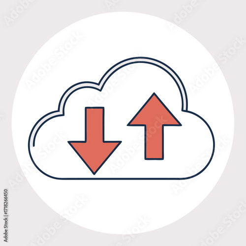 Cloud storage icon with arrows up and down isolated on white background