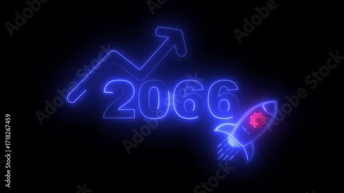Wallpaper Mural Blue neon 2066 year with upward arrow graph and rocket ship icon on black background new year Torontodigital.ca
