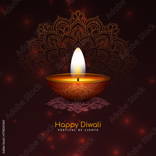 Happy Diwali Indian festival celebration card design with lamp